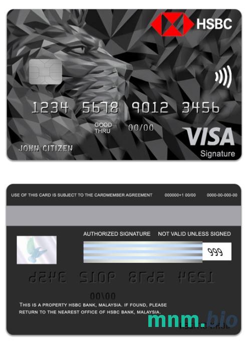 Malaysia HSBC Bank Visa Signature Credit karta w pełni edytowalne PSD
